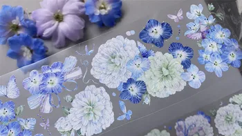 Évjárat Pillangó Fehér, Kék, Zöld, Virágos Washi PET Felvételt Tervező Kártya Készítés DIY Scrapbooking Terv Dekorációs Matrica Kép