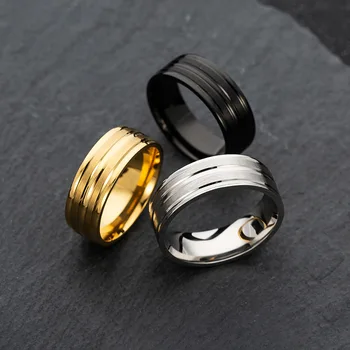 Új Arany Színű Szálcsiszolt Rozsdamentes Acél Csiszolt Gyűrű A Nők A Férfiak Évfordulós Gyűrű, Ékszerek Karácsonyra Ajándékok Kép