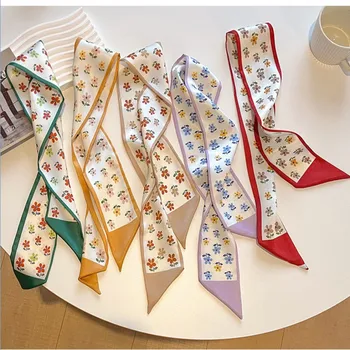 Új divat esztétikai virág hosszú selyem sál, női multi-function dekoratív sál fejpánt nyakkendő csuklópántot táska, öv Kép