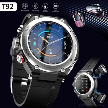 Új T92 Intelligens Karóra Férfi Bluetooth Hívást, Érintse meg TWS Vezeték nélküli Fülhallgató Karkötő Hőmérséklet Hang Asszisztens, Sport Smartwatch 2023 Kép