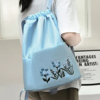 Új összecsukható utazó táska nagy kapacitású hímzett női táskák vízálló húzózsinórral hátizsák, Bőrönd Jóga Tornaterem Sport Táska Kép