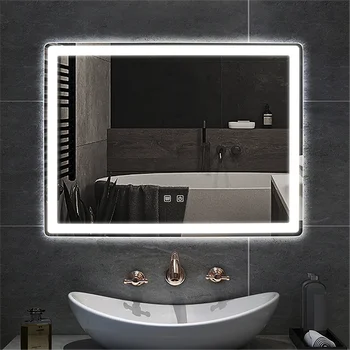 Üveg Led Fürdőszoba Tükör Modern Smink Szabályozható Tükör Kapcsoló Újratölthető Badkamer Spiegel Háztartási Készülék Kép